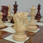 Bridal Bud Rosewood Chess Set with Brown Burl Gloss Board